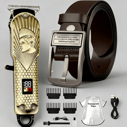 JH702 Hair Clipper Set with DC01 Fashion Belt, Digital Display, USB Charging and Two Engraved Design Options