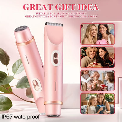 Bikini Trimmer Electric 2-in-1 Rechargeable Dual-Head Face Shaver for Women - Stainless Steel Blade USB Cordless Hair Remover for Bikini Line Face Arms Thighs Body Portable Gift