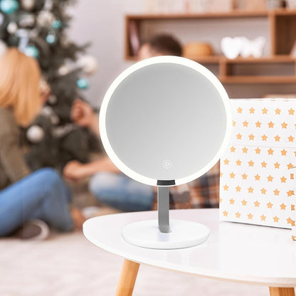 LED Makeup Mirror with Lights & 10X Magnification - Touch Dimming Desktop Vanity Mirror, Adjustable Brightness, Portable Handheld Design for Bathroom, Bedroom & Office, Ideal Gift for Women