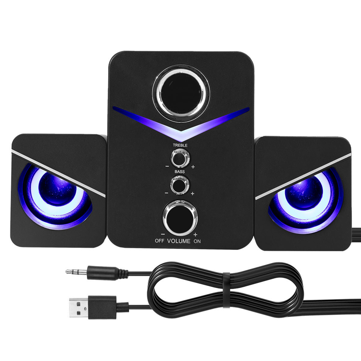 USB Powered Computer Speakers with Subwoofer, 3.5mm Aux Wired Desktop PC Laptop Speaker System, Dual 2" Tweeter + 3" Subwoofer, 10W Stereo Sound for Gaming Home Office