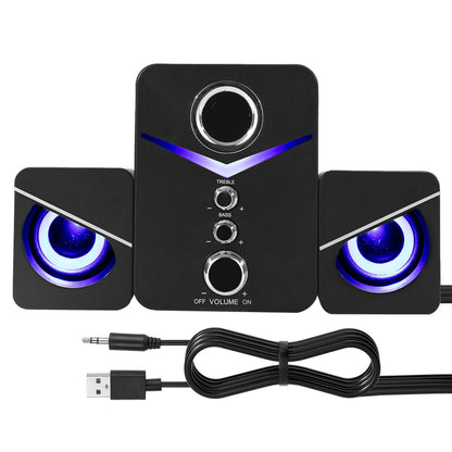 USB Powered Computer Speakers with Subwoofer, 3.5mm Aux Wired Desktop PC Laptop Speaker System, Dual 2" Tweeter + 3" Subwoofer, 10W Stereo Sound for Gaming Home Office