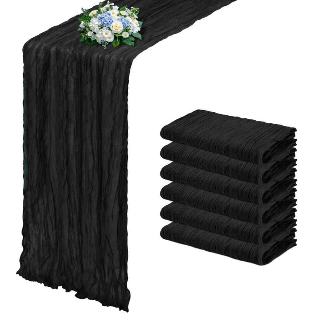 Six-Piece Cheesecloth Table Runner Set, 21.7 x 72.8 Inches Each in Nine Colors for Dining and Events