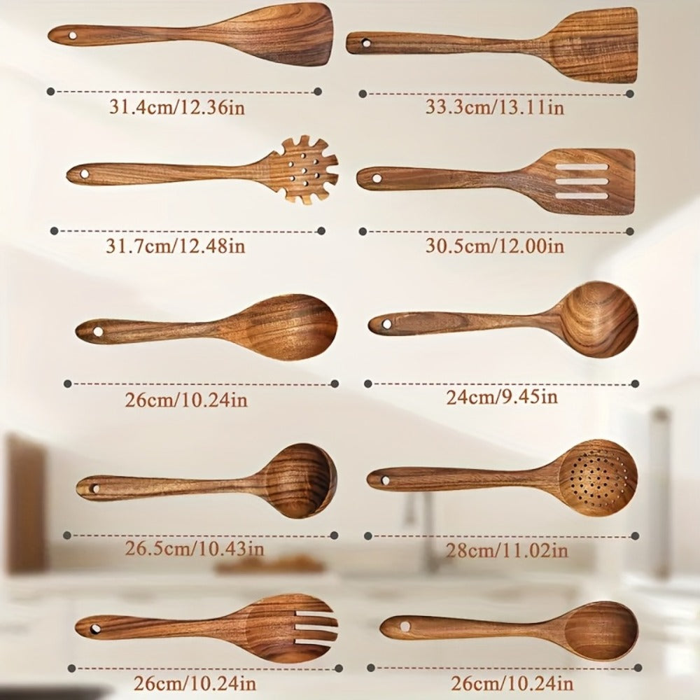 Wooden Kitchen Utensil Set with Five-, Six- or Ten-Piece Configurations and Optional Storage Box