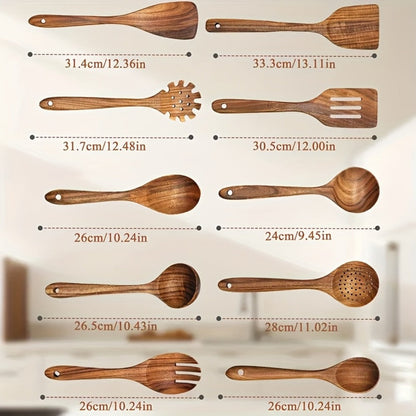 Wooden Kitchen Utensil Set with Five-, Six- or Ten-Piece Configurations and Optional Storage Box