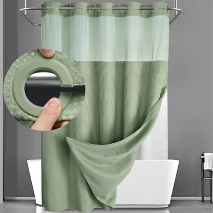 Hookless Waffle Shower Curtain with Snap-In Liner, Sheer Top Window, Four Colors and 74 x 71-Inch Size