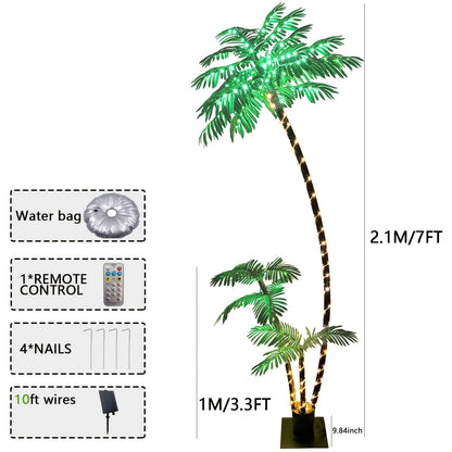 Seven-Foot Solar Palm Tree Light with 260 LEDs, Three Trunks, Remote Control and Eight Modes