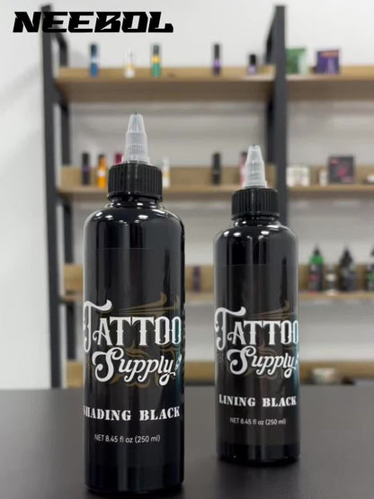 Neebol Tattoo Ink Professional Black Lining & Shading Set — Waterproof Long-Lasting Outlining Blending Body Art Ink for Artists & Beginners, 100ml & 250ml Sizes Available