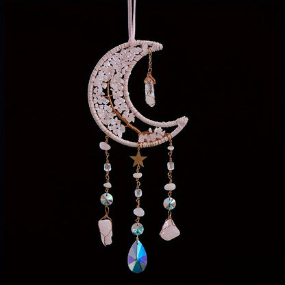 Dreamcatcher Moon Suncatcher Wall Hanging – Handmade Boho Wind Chime Pendant for Indoor Outdoor Garden, Courtyard & Party Decor – Christmas & Birthday Gift