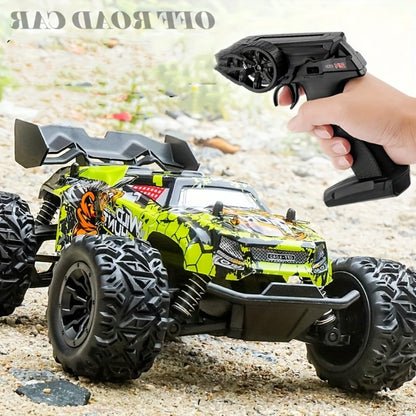 RC Monster Truck 4WD Green Off-Road Style Vehicle with LED Details, 2.4G Remote Controller and Treaded Tires
