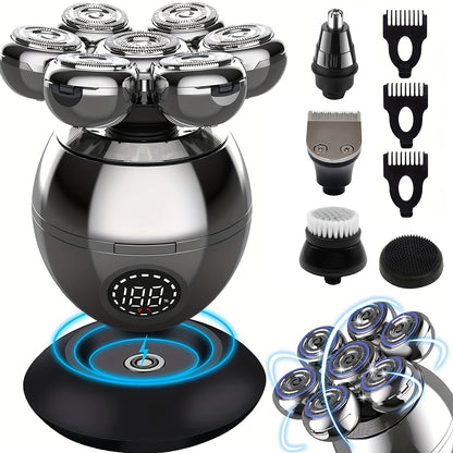 Electric Shaver 5-in-1 Rotary Grooming Kit with Hair Clipper, Nose Trimmer, Brush and Massager in Silver or Gold