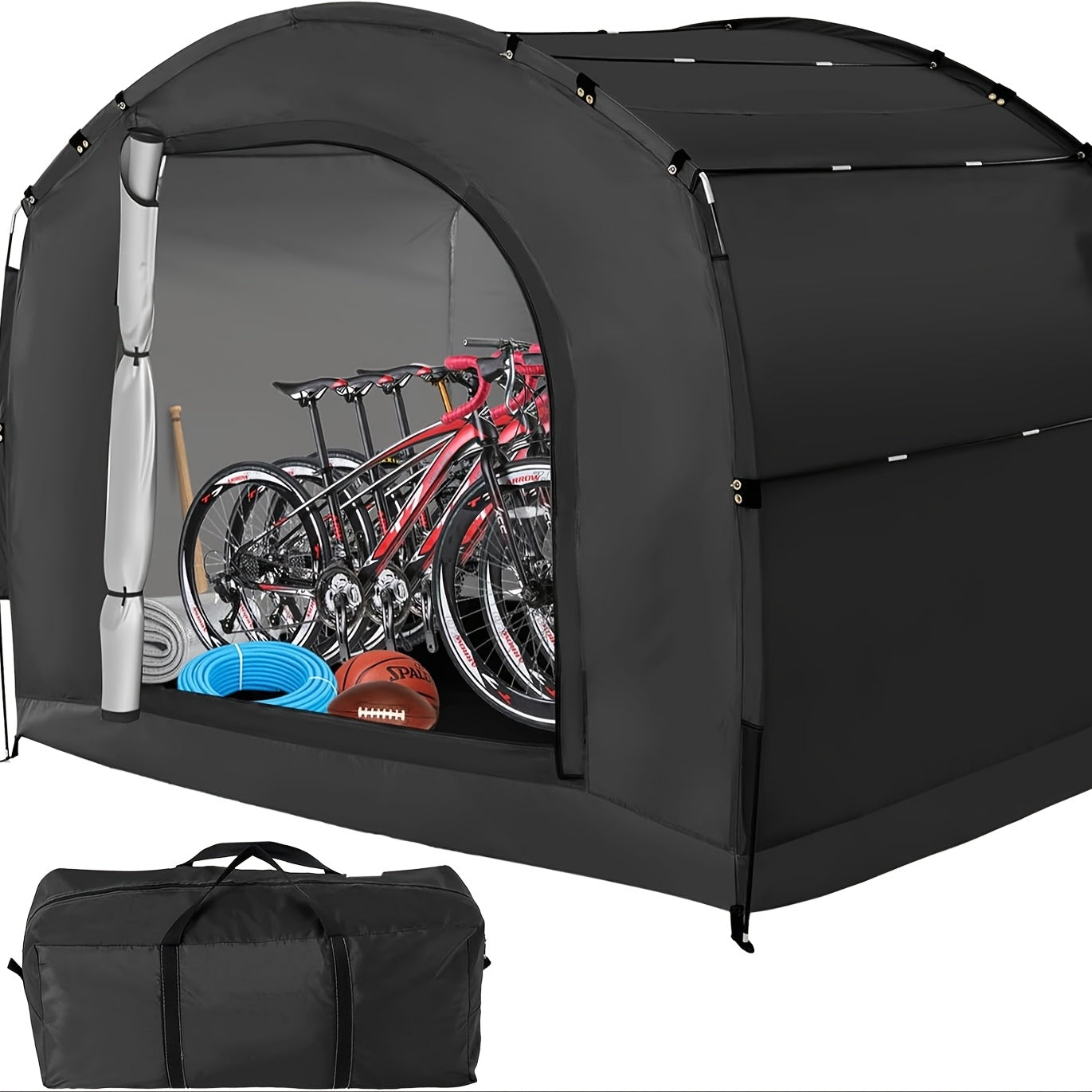 Portable Outdoor Storage Tent with Zipper Door, Carry Bag and 86 x 59 x 73-Inch Black Frame Shelter