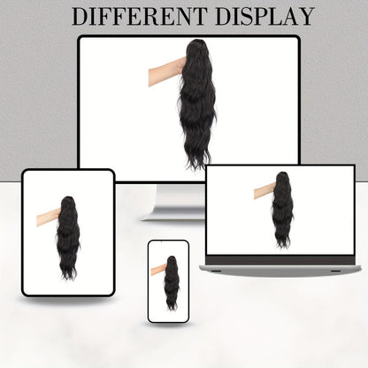 Hair Extensions Water-Wave 16-Inch Synthetic Ponytail with Claw Clip and Eight Color Options for Quick Attachment