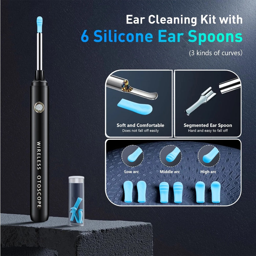 Ear Washer and 1080P-Marked Visual Ear Camera Kit with WiFi Smartphone Viewing and Accessory Tips