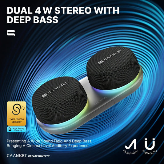 Portable Dual Speaker with Charging Base, 60-Hour Super Long Battery Life, Strong Bass Stereo Surround Sound, Compact Wireless Speaker for Computer Laptop Mobile Phone Desktop Home Office