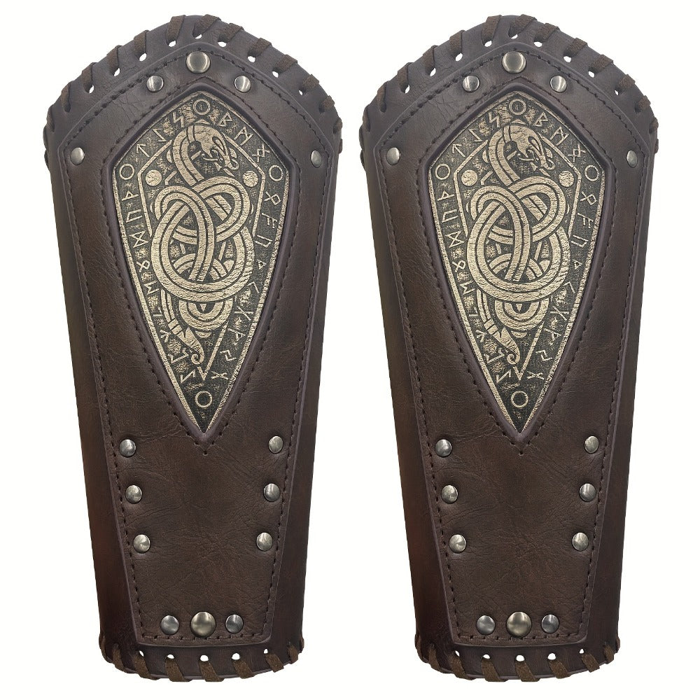 Two-Piece Faux Leather Norse Snake Wrist Guard Set, 23 x 12 cm Costume Bracers in Black or Coffee