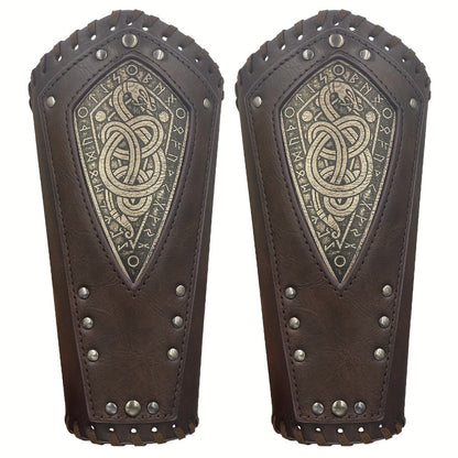 Two-Piece Faux Leather Norse Snake Wrist Guard Set, 23 x 12 cm Costume Bracers in Black or Coffee