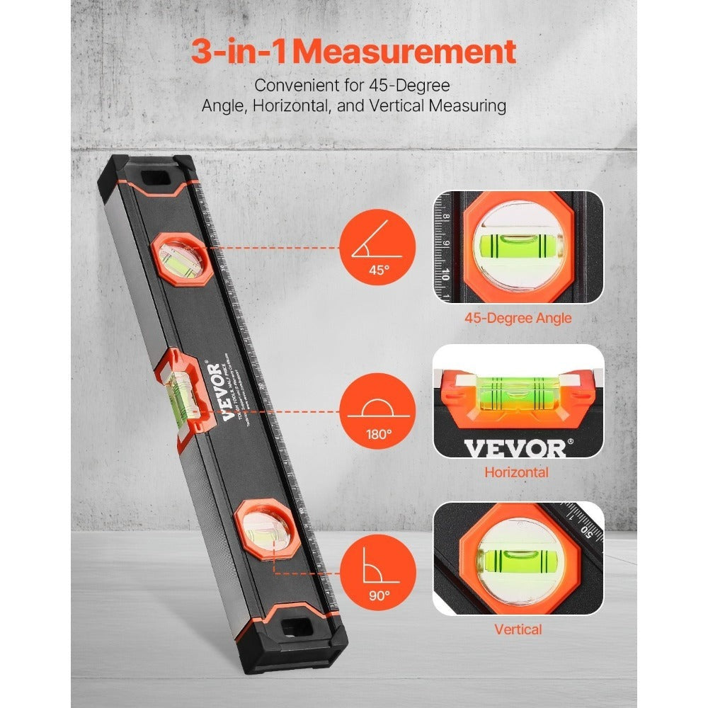Six-Piece Magnetic Spirit Level Set with 10, 16, 24, 32, 48 and 78-Inch Aluminum Measuring Bars