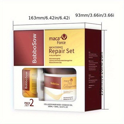Argan Oil Collagen Hair Mask Set 500ml — Keratin Deep Conditioning Treatment, Repairs Damaged Dry Hair, Restores Shine & Strength, Maca Essence + Essential Oil, Gift for Women