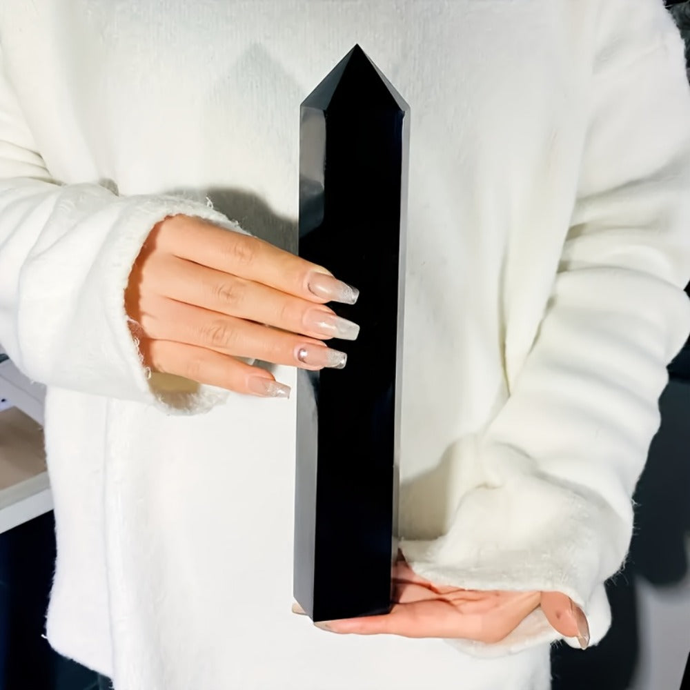 Black Hexagonal Crystal Tower Decor with 0.55-1.1 lb Weight Range for Shelf, Desk or Office Display
