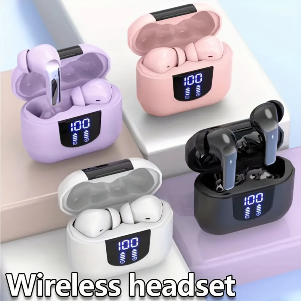 Bass Stereo Wireless Earphones Bluetooth 5.4, 40-Hour Playtime In-Ear Earbuds with Noise Cancelling Mic & LED Display, Touch Control Type-C Charging, Compatible with Laptop Tablet Phone, Sport Exercise