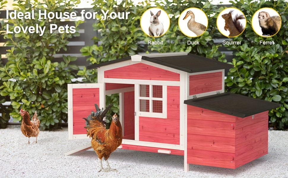 Hen House Outdoor Wooden Chicken Coop with Nesting Box Ramp Removable Tray Elevated Design Fir Wood Asphalt Roof 3 Colors Lockable Doors for Backyard Poultry