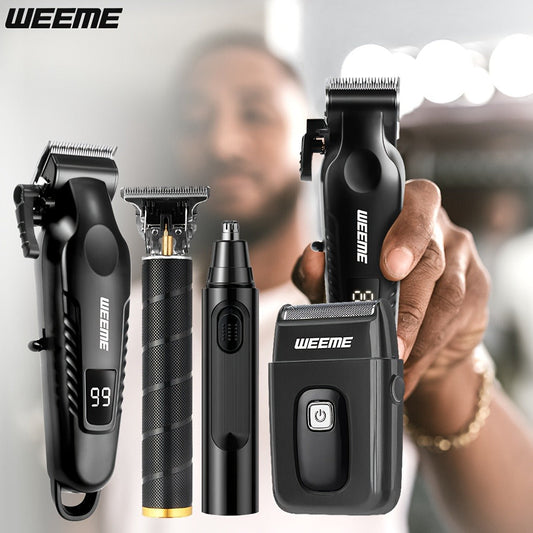Men's Grooming Kit 4-Piece Set – USB Rechargeable Hair Clipper, Nose Trimmer, Electric Shaver & T9 Detailer with 8 Guide Combs, Professional Cordless Beard Trimmer Set for Men