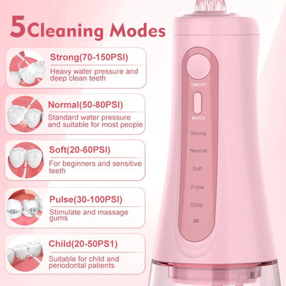Water Flosser Cordless Five-Mode Design with Five Jet Tips, 1800mAh Battery and Pink or Black Options