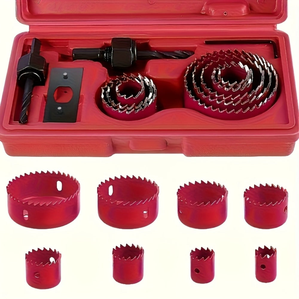 Eight-Piece Hole Saw Kit with 3/4- to 2-1/2-Inch Carbon Steel Cutters, Mandrel and Allen Wrench