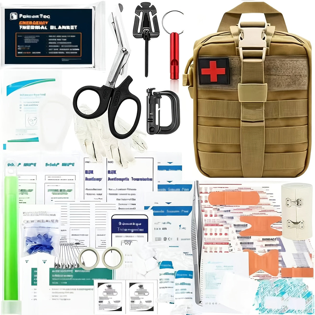 217-Piece Outdoor Tool and First Aid Supply Kit with MOLLE Bag in Nine Color-Labeled Options