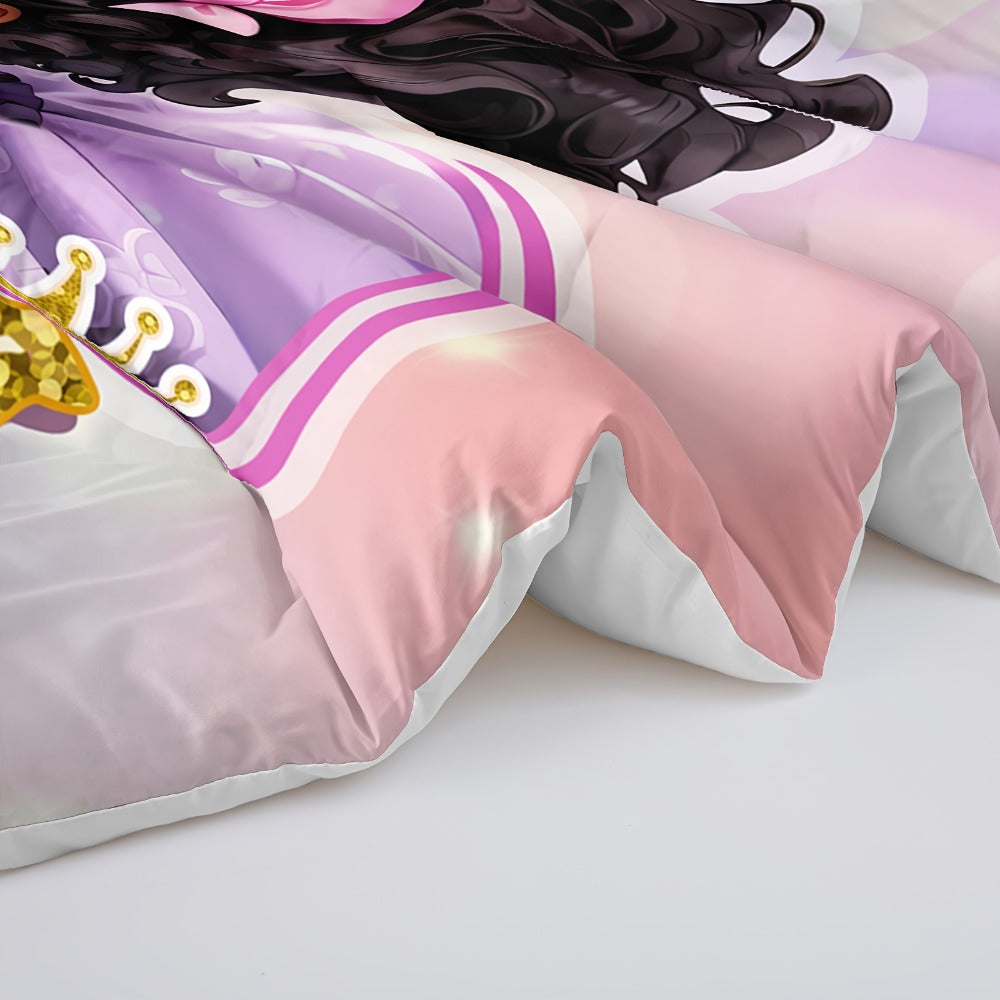 Pink Princess Floral Comforter Set with Two Pillowcases in 90.16 x 90.16 or 102.36 x 90.55-Inch Sizes