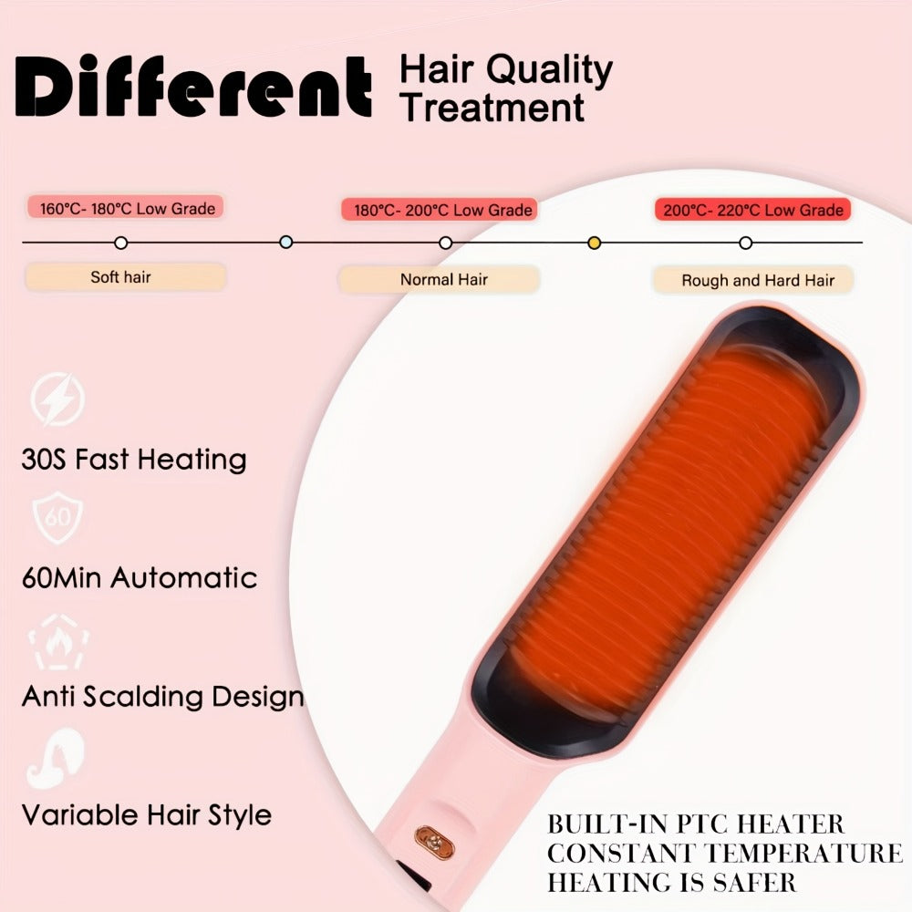 Four-Color Electric Hair Straightener Brush with Digital Display, Temperature Buttons and 10.6-Inch Body