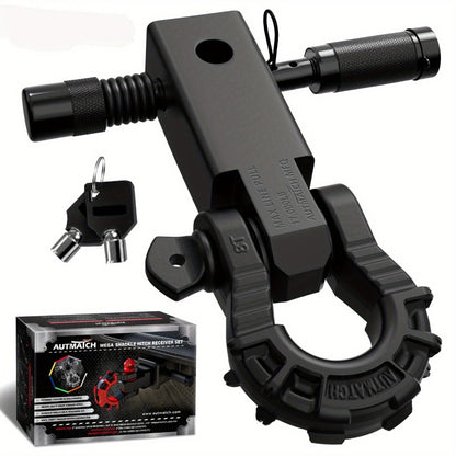 Shackle Hitch Receiver 2-Inch 68,000 lb Break Strength with 3/4" D-Ring & 5/8" Hitch Lock Pin – Heavy Duty Drop Forged Steel 8-Ton Vehicle Recovery Tow Hitch, Multi-Color