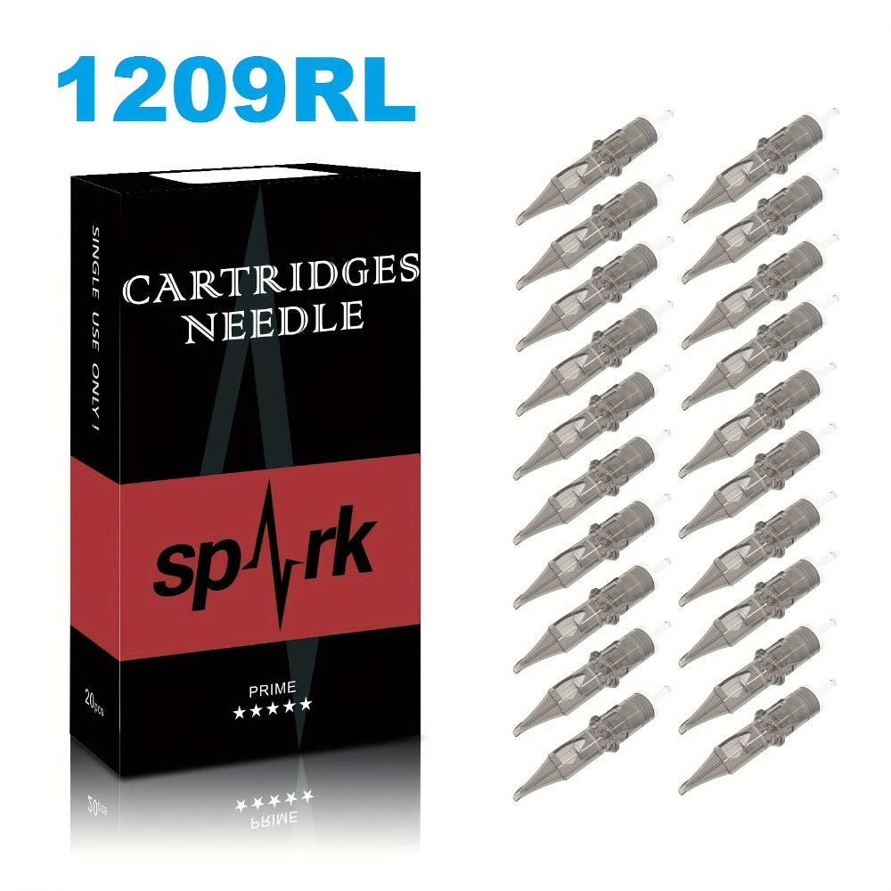Tattoo Cartridge Needles 20pcs Disposable EO Sterilized 12 Series Round Liner Curved Magnum Flat Shader for Professional Body Art Tattoo Machine RL CM M1 RS