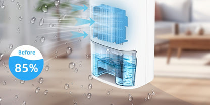 Compact 27-Ounce Peltier Dehumidifier with One-Button Control, Water-Level Window and Full-Tank Shutoff