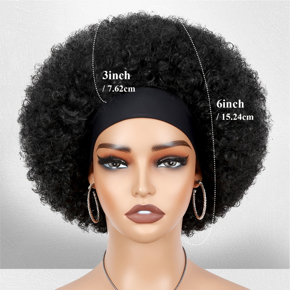 6-Inch Afro Curly Headband Wig in Four 1B, 4, 1B30 and 27/33A Protected Color Options for Styling