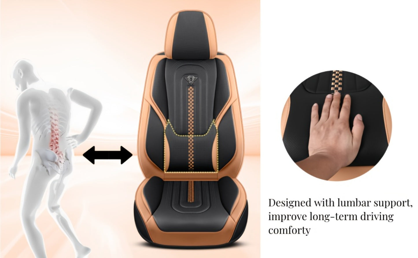 PU Leather Car Seat Cover Full Enclosure with Lumbar Support & Sponge Cushion – Two-Tone Sporty Design Universal Fit for Car Sedan Truck SUV (White-Black / Gray / Red-Black / Orange-Black)