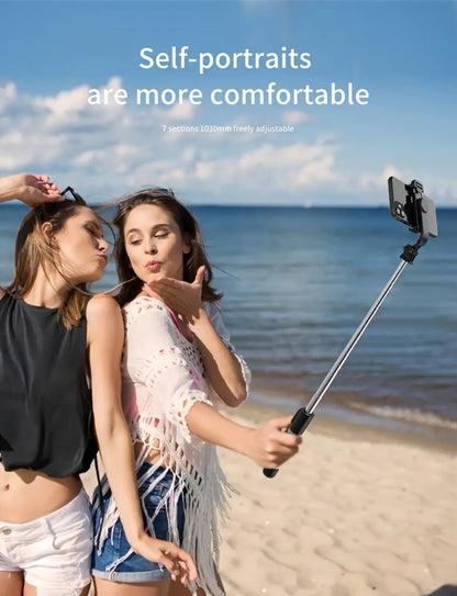 40.6-Inch Black Selfie Stick Tripod with Rotating Phone Head, Fold-Out Floor Base and Remote