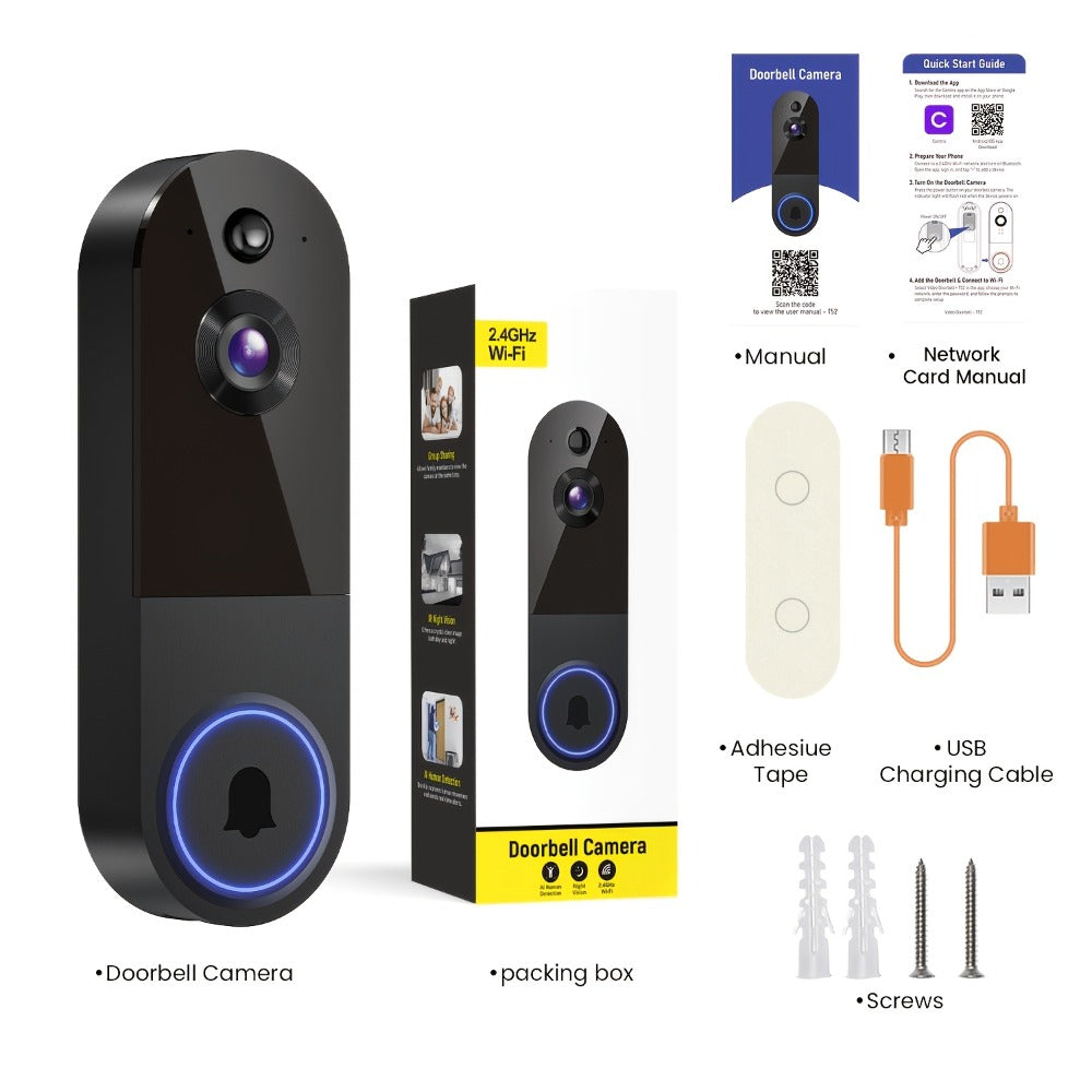 2K WiFi Doorbell Camera Wireless Smart Doorbell with AI Snapshot, Night Vision, Two-Way Intercom, Photo & Video Recording, Local Storage, Rechargeable Battery, Motion Detection, Black Linen