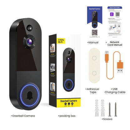 2K WiFi Doorbell Camera Wireless Smart Doorbell with AI Snapshot, Night Vision, Two-Way Intercom, Photo & Video Recording, Local Storage, Rechargeable Battery, Motion Detection, Black Linen