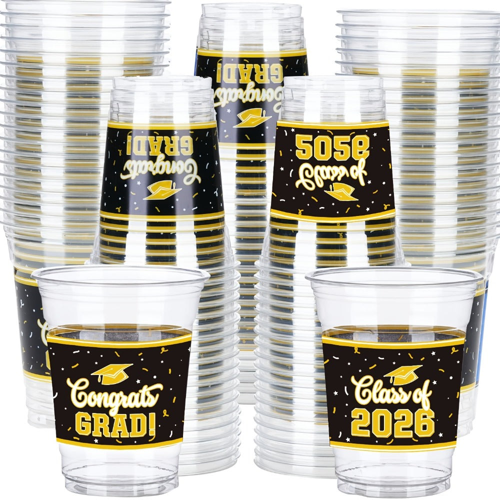Graduation Cup Party Supplies Pack with 100 14-Ounce Class of 2026 Cups in Six Color Options