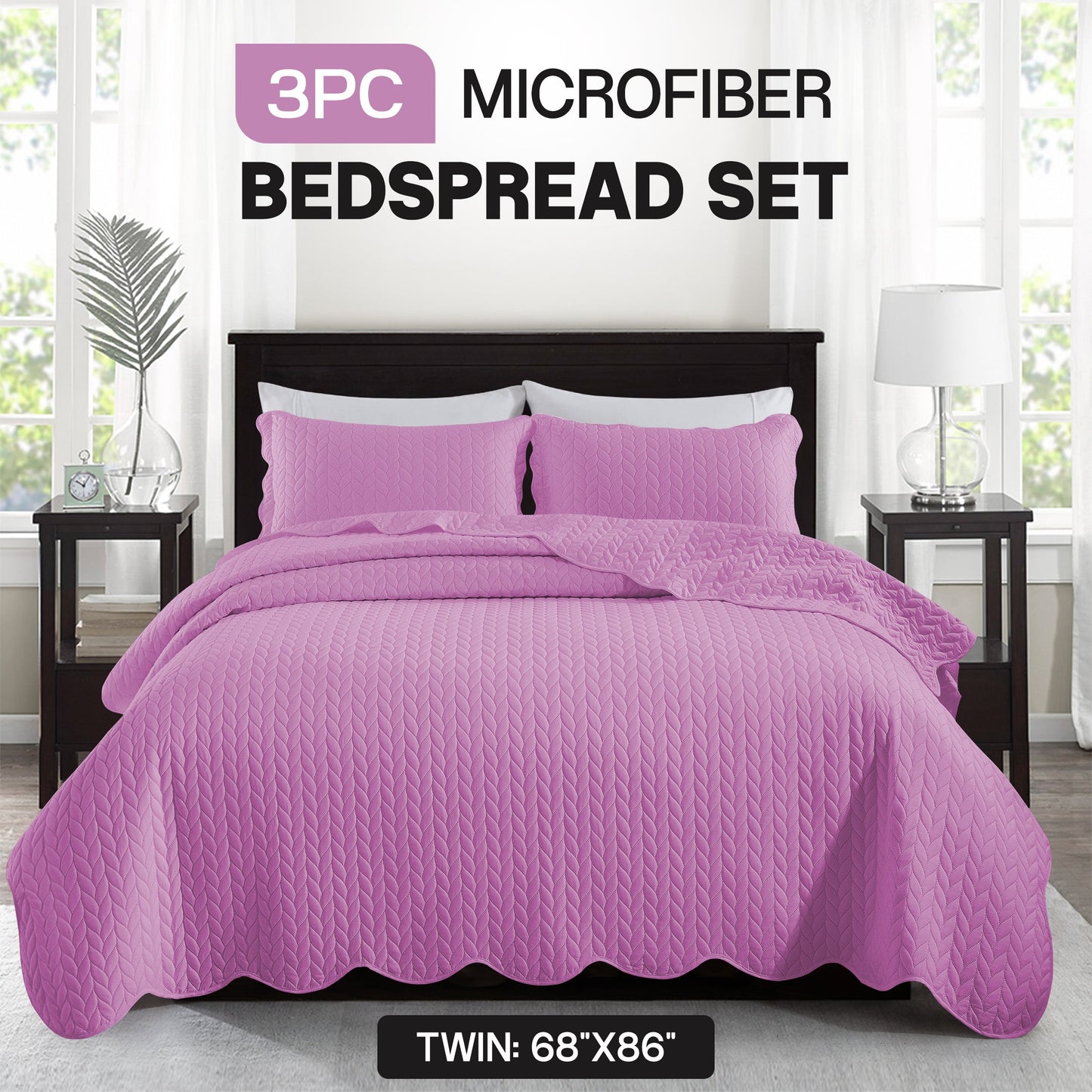 Chevron-Texture Three-Piece Bedspread Set in 16 Colors with Twin, Queen-Full, King and California King Sizes