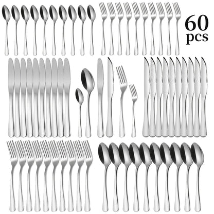 Large Flatware Set with 60-, 65- or 84-Piece Silver, Gold or Black Options and Chopstick Configurations