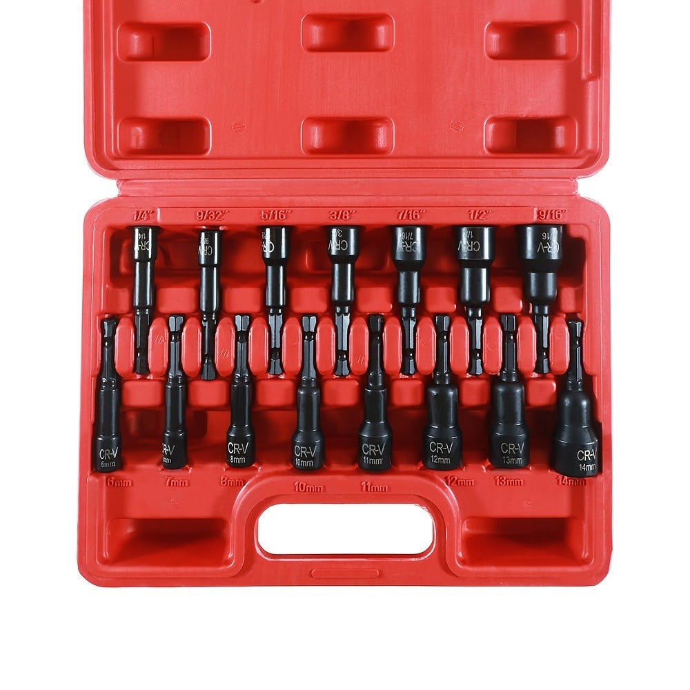 Impact Socket Set 3/8" Drive CR-V - 15/92 Piece Metric & SAE 6-Point with Ratchet Handle Adapter Storage Box for Auto Repair Mechanic DIY