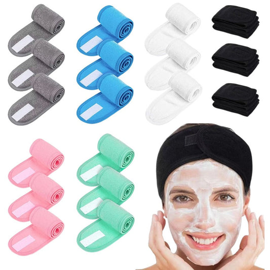 Facial Headbands for Women 9 Pack Soft Flannel Face Wash Headband Set – Adjustable Non-Slip Elastic Skincare Makeup Shower Yoga Spa Hair Band Girls Solid Color Washable Beauty Accessories