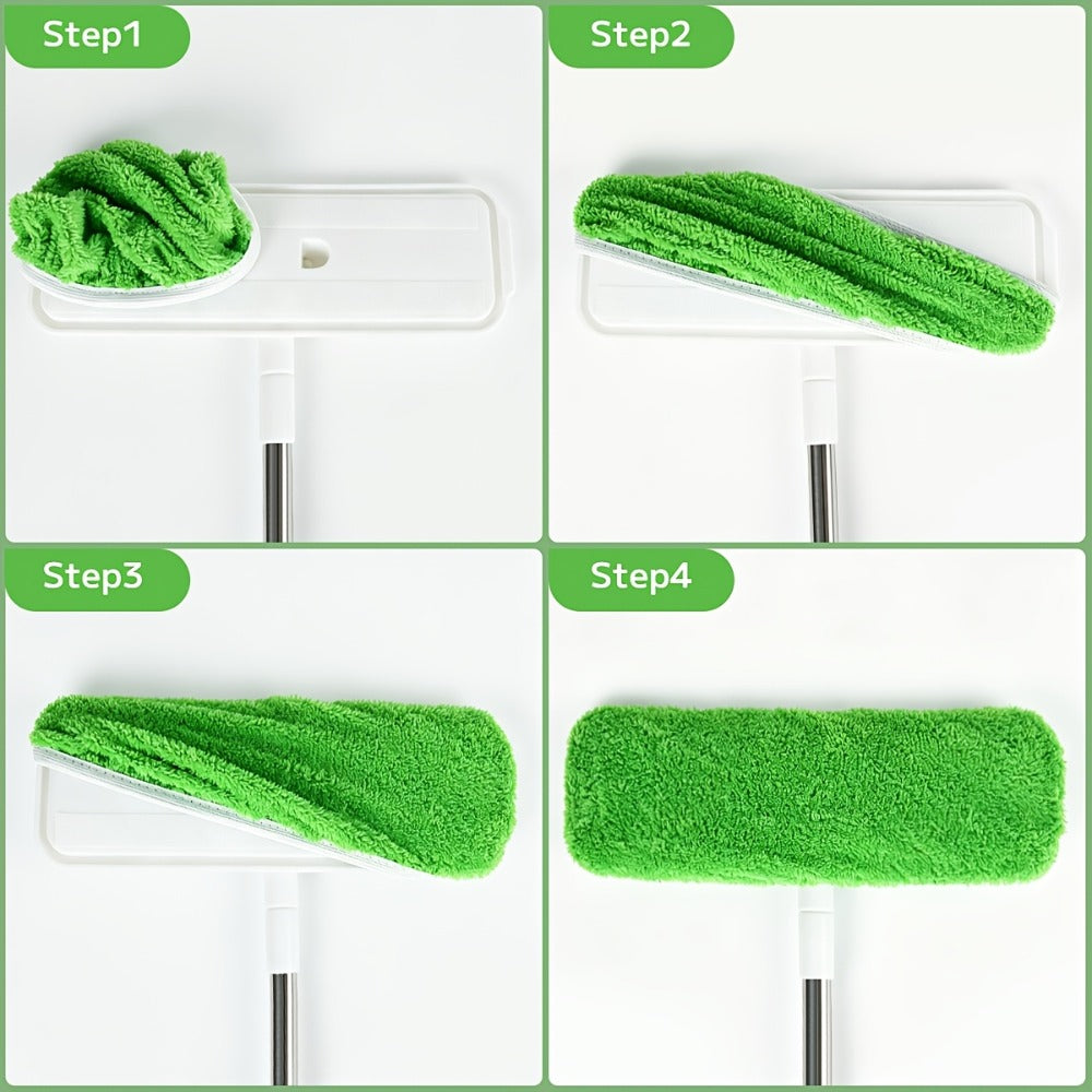 Fifteen-Piece Green Microfiber Mop Pad Set with Reusable Stretch-Cover Design for Flat Mop Heads
