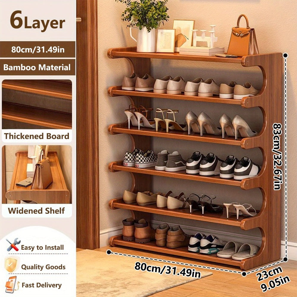 Bamboo Shoe Rack 3/5/6 Layer Freestanding Storage Organizer for Entryway, Dorm & Closet – Space-Saving Multi-Tier Shoe Shelf, Easy Assembly, Brown