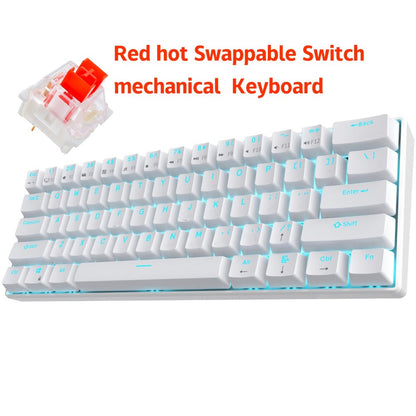 Hot Swappable Mechanical Keyboard 60% RGB Backlit 61 Keys – Customize Red or Cyan Switches, Ultra-Compact Wired Tenkeyless Design for PC, Laptop & Mac | No Solder Switch Change | Black & White