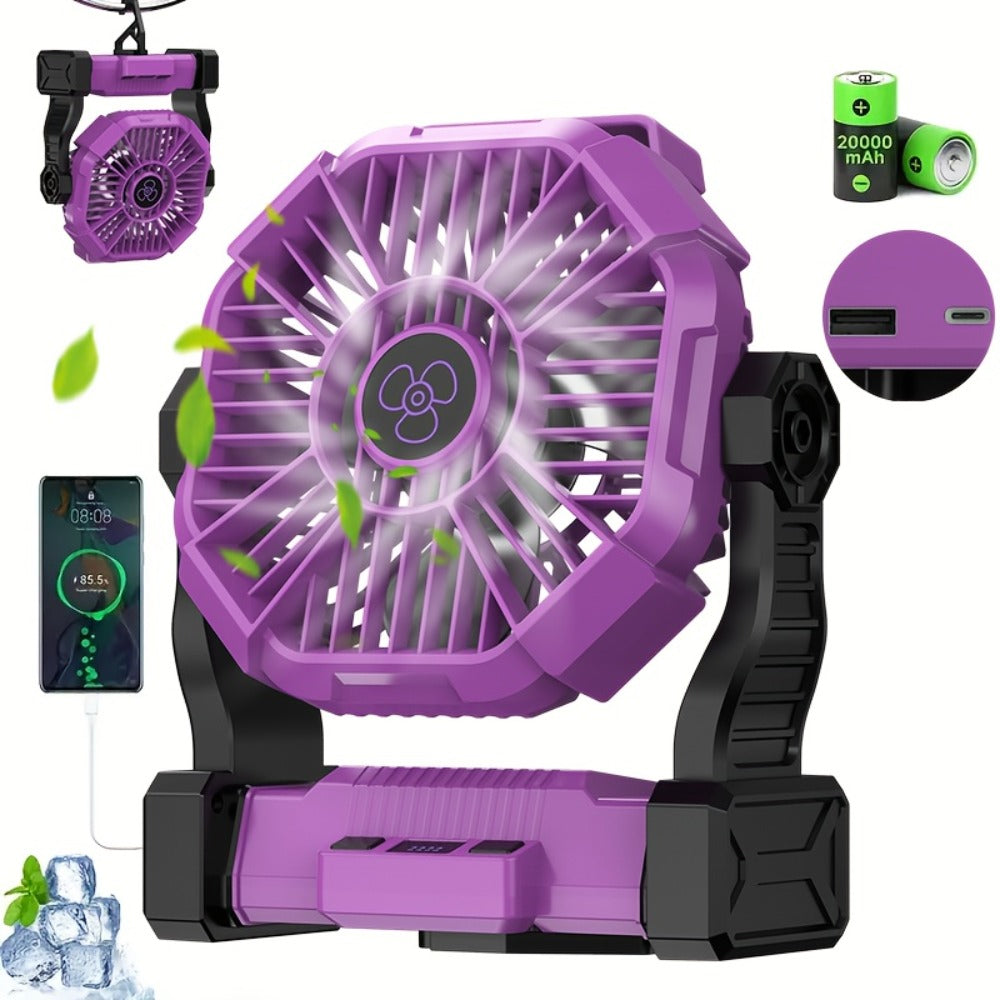 20000mAh-Label Camping Fan with Hanging Hook, LED Lantern and Six Color Checkout Options Pictured