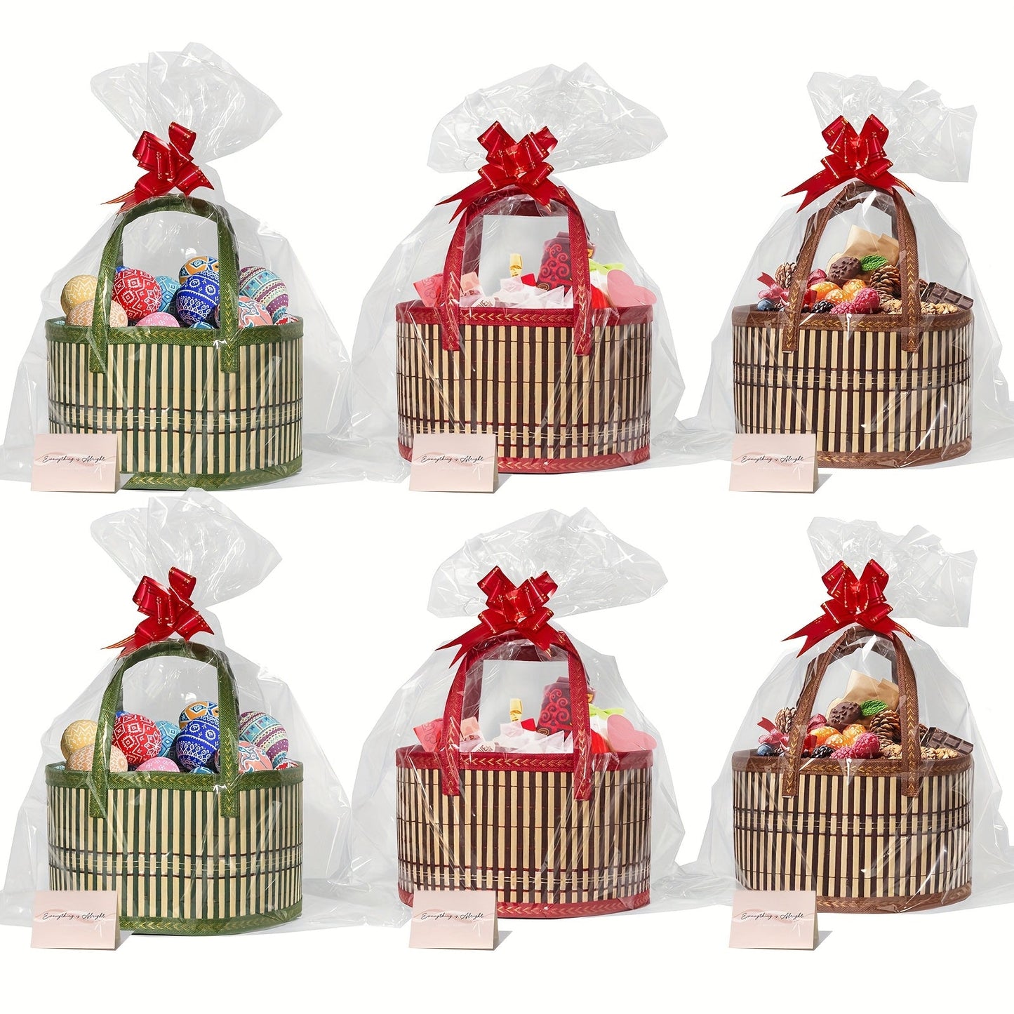 Bamboo Storage Baskets 6-Pack in Oval or Round Shapes with Nine Color and Shape Variants for Home Organization