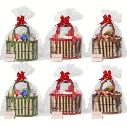 Bamboo Storage Baskets 6-Pack in Oval or Round Shapes with Nine Color and Shape Variants for Home Organization